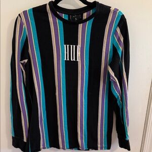 HUF Mens Mes Striped Long Sleeve Shirt - Black, Purple, Blue